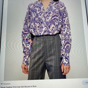 Isabel Marant Etoile yacah feather ikat silk blouse in purple